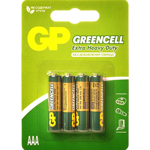 Купить Элемент питания солевой 1.5 V AAA GP Greencell 24G-2CR4 (блистер 4 шт) магазина stels.market.