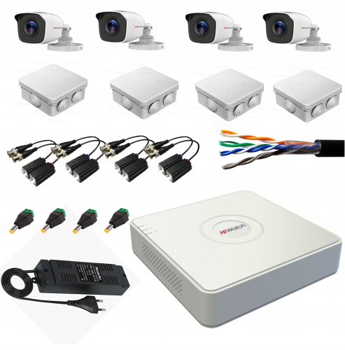 Купить Комплект системы видеонаблюдения на 4 уличные камеры 1Mpix+КабельUTP100м+БП без HDD магазина stels.market.