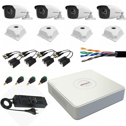 Купить Комплект системы видеонаблюдения на 4 уличные камеры 1Mpix+КабельUTP100м+БП без HDD магазина stels.market.
