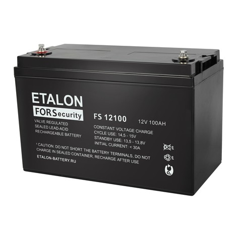 Аккумулятор ETALON FS 12100, 12 В 100 Ач, габариты 330*171*220 мм.